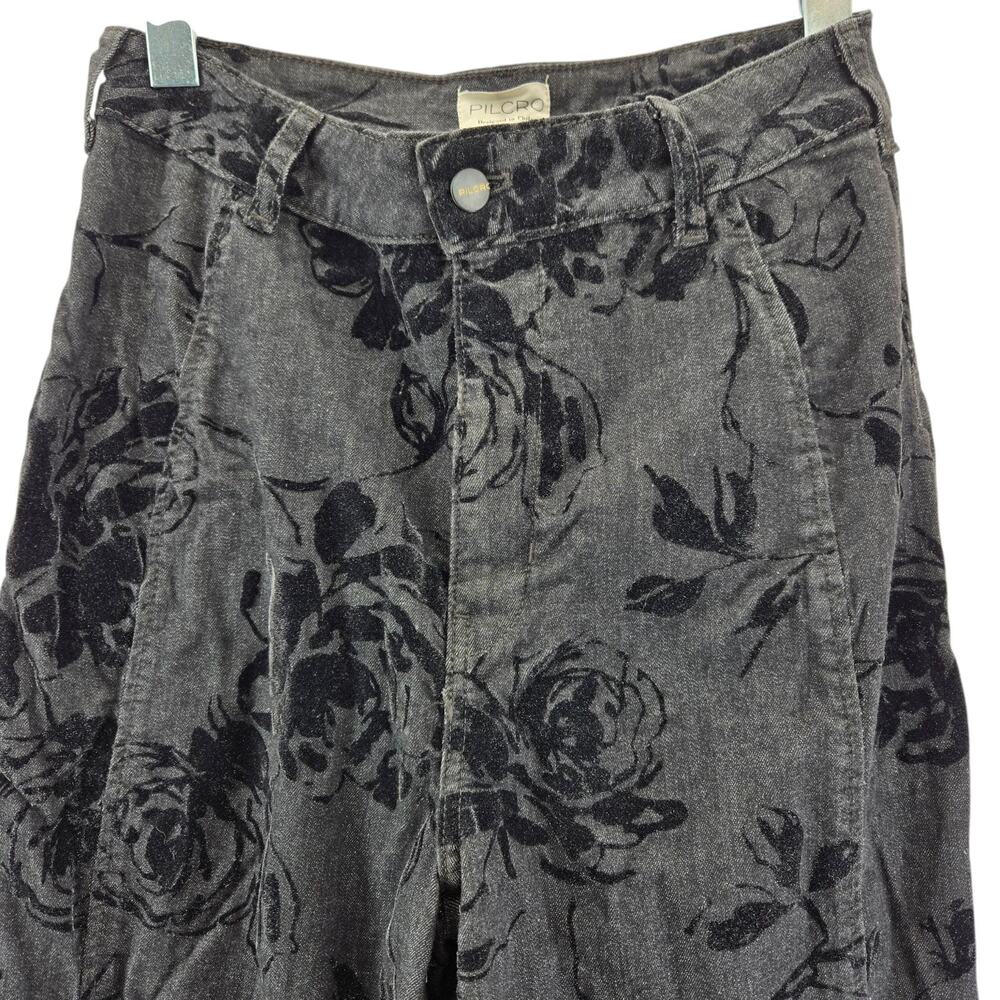 Pilcro High Rise Black Floral Velvet‎ Flare Jeans 30 Whimsygoth Fairy Grunge - Picture 4 of 13